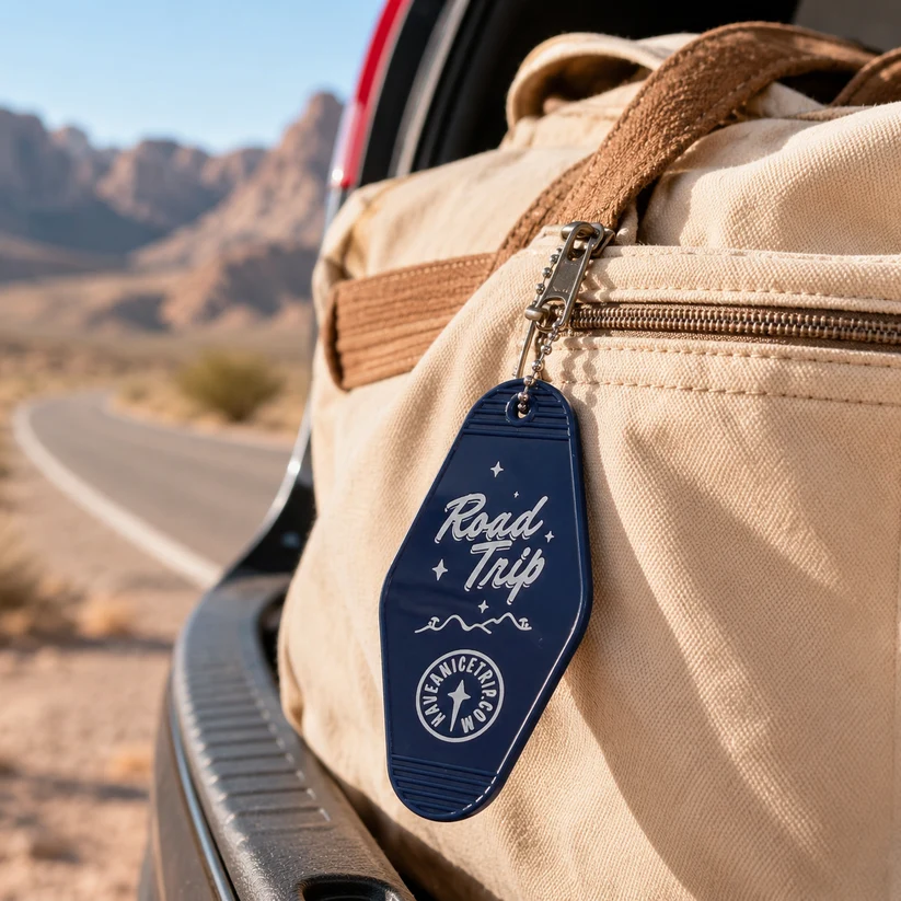 Road Trip Vintage Hotel Key Style Keychain - Image 6